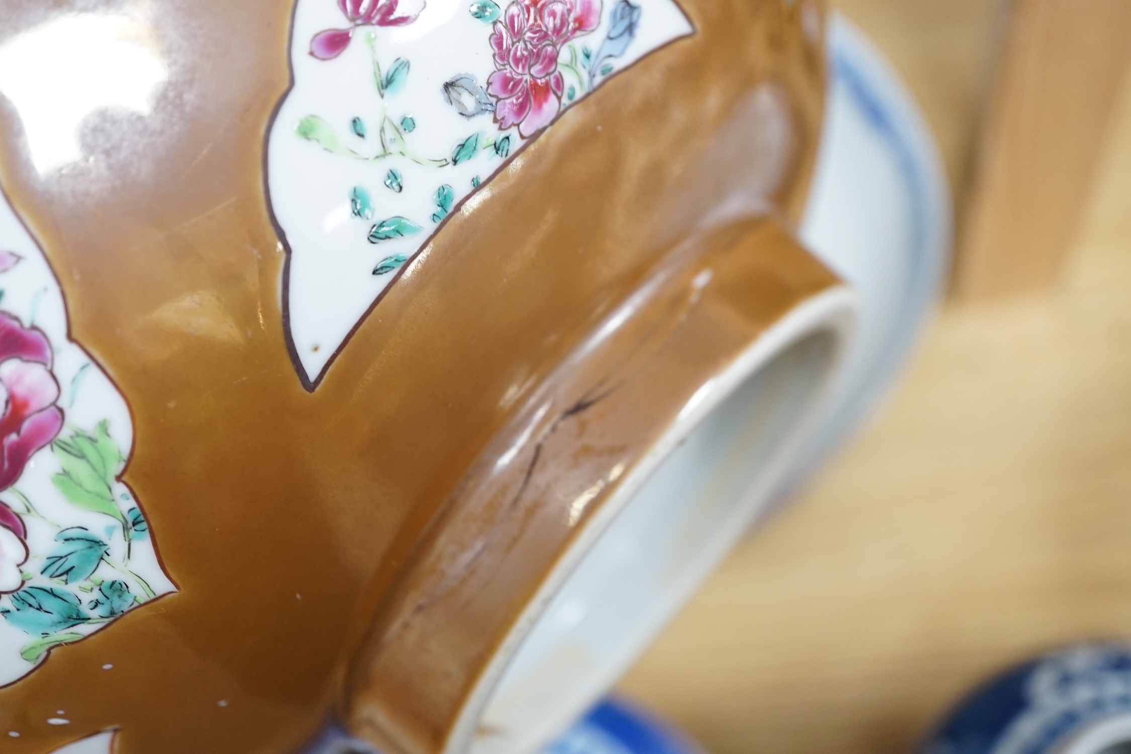 A group of Japanese and Chinese ceramics to include two blue and white jars, a wucai bowl etc.